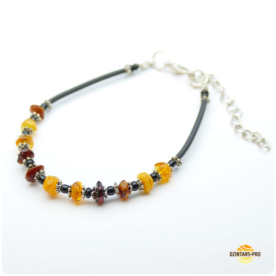 17-19.5cm • Minimālistiska Baltijas dzintara pērlīšu aproce ar ķedīti • Regulējams izmērs